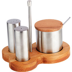 Groovy Mat Set of 3 Salt and Spice Shakers with Stand, 18/10 Cr Ni - Groovy