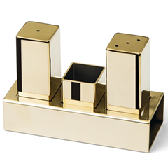 Groovy Three-Piece Square Salt and Pepper Shaker Set, Gold - Groovy