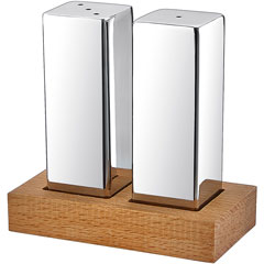 Groovy Wooden Rectangular Stand Square 2-piece Salt Shaker Set, Glossy-Matte - Groovy