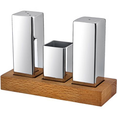 Groovy Wooden Rectangular Stand Square 3-piece Salt Shaker Set, Glossy-Matte - Groovy