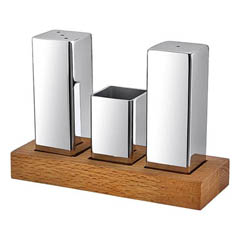 Groovy Wooden Rectangular Stand Square 3-piece Salt Shaker Set, Gold - Groovy