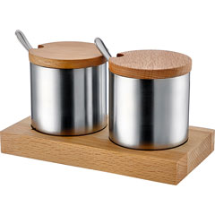 Groovy Wooden Stand, 2-Piece Spice Set, Round, Matte-Glossy - Groovy
