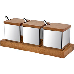 Groovy Wooden Stand 3-Piece Spice Rack Set, Square, Matte-Glossy - Groovy