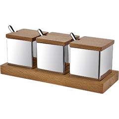 Groovy Wooden Stand 3-Piece Spice Set, Square, Gold Color - Groovy