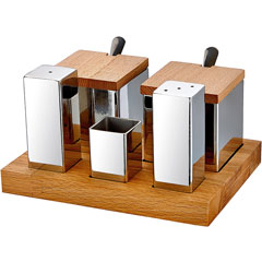 Groovy Wooden Stand, 5-Piece Salt and Spice Set, Square, Glossy-Matte - Groovy