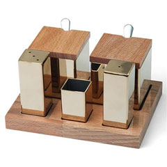 Groovy Wooden Stand 5-Piece Salt Shaker Spice Set, Square, Gold - Groovy