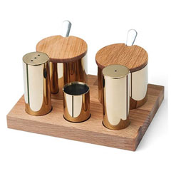 Groovy Wooden Stand 5-Piece Salt-Spice Set, Round, Gold - Groovy