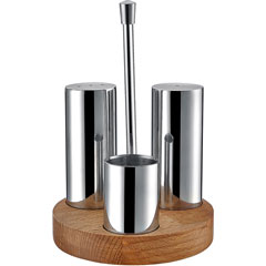 Groovy Wooden Stand Round 3-piece Salt Shaker Set, Glossy-Matte - Groovy