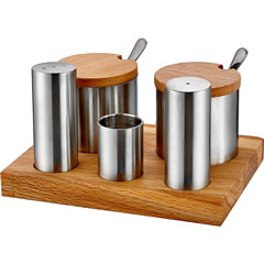 Groovy Wooden Stand Round 5-piece Salt-Shaker Set, Glossy-Matte - Groovy