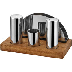 Groovy Wooden Stand Round Salt Shaker, Napkin Holder Set, Copper - Groovy