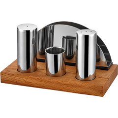 Groovy Wooden Stand Round Salt Shaker, Napkin Holder Set, Glossy-Matte - Groovy