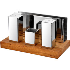 Groovy Wooden Stand Salt Shaker Napkin Holder Set, Square, Glossy Matte - Groovy