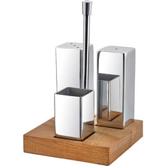 Groovy Wooden Stand Square 3-piece Salt Shaker Set, Glossy-Matte - Groovy