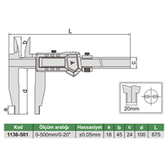 İnsize 1136-501 Çift Çeneli Dijital Kumpas 0-500 mm - 7