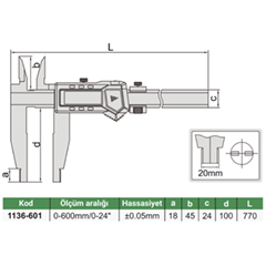 İnsize 1136-601 Çift Çeneli Dijital Kumpas, 0-600 mm - 7