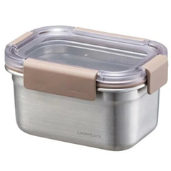 LocknLock Stainless Steel Oven and Storage Container, Rectangular Lockable 520 ml, Brown - 1