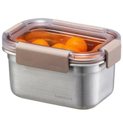 LocknLock Stainless Steel Oven and Storage Container, Rectangular Lockable 520 ml, Brown - 2