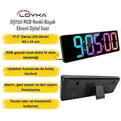 Loyka DİJİ150 RGB Renkli Büyük Ekranlı Dijital Saat, Uzaktan Kumandalı - Loyka (1)