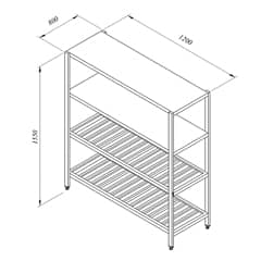 2 Tier Stainless Steel Storage Shelf, Flat, Grilled Plate, 120x80 cm - Öztiryakiler