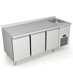 Öztiryakiler Tag 370 NTV.E 3 Kapılı Monoblok Evyeli Tezgah Altı Buzdolabı, Gn Tipi, 304 Kalite - Öztiryakiler