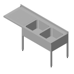 Dishwasher Top Sink Worktable 2G/1D Left Disassembled 190x60 cm - Öztiryakiler