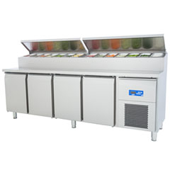 Öztiryakiler Four Stainless Steel Door Refrigerator Pizza Preparation Table, Tag 470 Ntv, 240x70 cm - Öztiryakiler