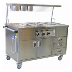 Öztiryakiler OHBE 13070 Bain Marie Electric Mobile Service with Shelf, Drawer, 3 GN 1/1, 130x70 cm - Öztiryakiler