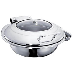 Öztiryakiler Round Chafing Dish with Glass Lid, Without Legs, 2/3 Gn - Öztiryakiler