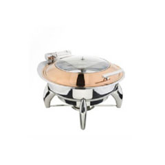 Öztiryakiler Round Glass Lid Copper Chafing Dish, With Legs, 2/3 Gn - Öztiryakiler