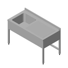 Work Table with Sink, 1G/1D, Right 3 Curtains, 100x70 cm - Öztiryakiler