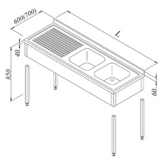 Work Table with Sink, 2G/1D, Left 3 Curtains, Disassembled, 210x70 cm - Öztiryakiler