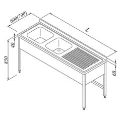 Work Table with Sink, 2G/1D, Right 3 Curtains, 150x60 cm - Öztiryakiler