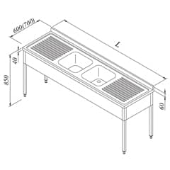 Work Tables with Sink, 2G/2D, 3 Curtains, 200*70 cm - Öztiryakiler