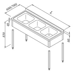 Work Table with Sink, 3 Curtains, Disassembled, 180x70 cm - Öztiryakiler