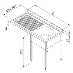Dishwasher Top Sink Bench 1G/1D Left 120x60 cm - Öztiryakiler