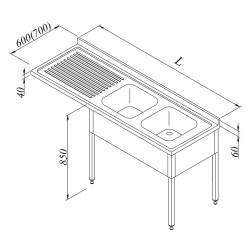 Dishwasher Top Sink 2G 1D Left 200x70 cm - Öztiryakiler