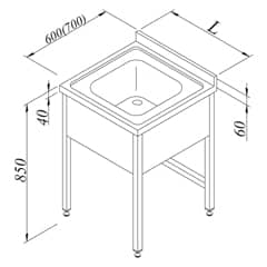 Work Table with Sink 1 Compartment 3 Curtains 60x70 cm, Wide Measure - Öztiryakiler