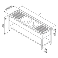 Work Tables with Sink 2G / 2D 3-Door Base Shelved 240x60 cm - Öztiryakiler