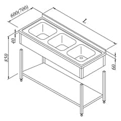 Work Tables with Sink 3 Compartment 3 Curtained Base Shelved Disassembled 160x60 cm - Öztiryakiler