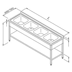 Work Tables with Sink 4G 3 Base Shelved 190x60 cm - Öztiryakiler