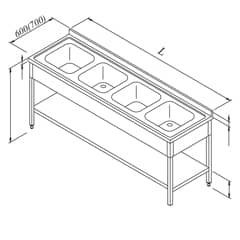 Work Tables with Sink 4G 3 Base Shelved 210x60 cm - Öztiryakiler