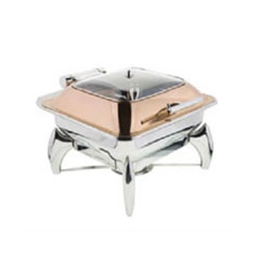 Öztiryakiler Square Glass Lid Copper Chafing Dish, With Stand, Gn 2/3, 6 lt - Öztiryakiler