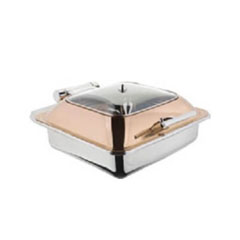 Öztiryakiler Square Glass Lid Copper Chafing Dish, Without Stand, Gn 2/3, 6 lt - Öztiryakiler