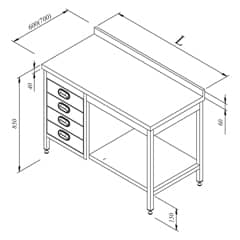Base Shelved Work Table with Drawer and Backsplash 160x70 cm - Öztiryakiler
