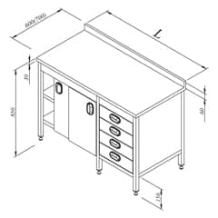 Workbench with Cabinet and Middle Shelf Drawer 190x70 cm - Öztiryakiler