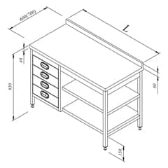 Work Table with Intermediate Shelves and Drawer Backrest 190x70 cm - Öztiryakiler