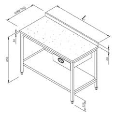 Work Table with Intermediate Shelves Marble Top Base Shelved Single Shot 160x70 cm - Öztiryakiler