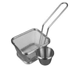 Potato Presentation Basket, Mini Square, with Sauce Holder, Long Handle, 9x10x6 cm - MUTBEX