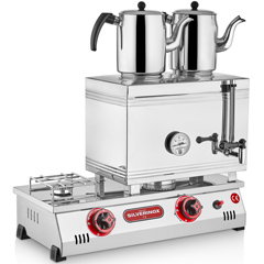 Silverinox 2 Demlikli Çay Kazanı, Çift Taban, Kaynaklı, Doğalgazlı, 40'lık - Silverinox