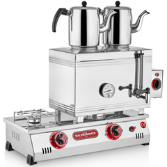 Silverinox 2 Demlikli Çay Kazanı, Çift Taban, Kaynaklı, Elektrikli+LPG'li, 40'lık - Silverinox